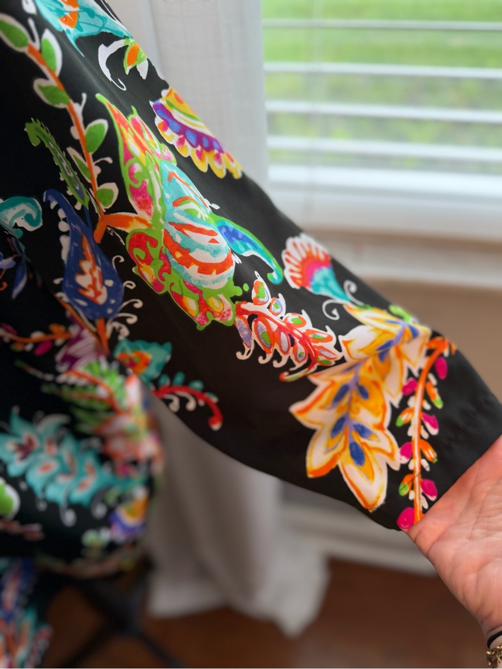 Lauren Ralph Lauren Black Floral Print Blouse with Bright Accents - Picture 4 of 6
